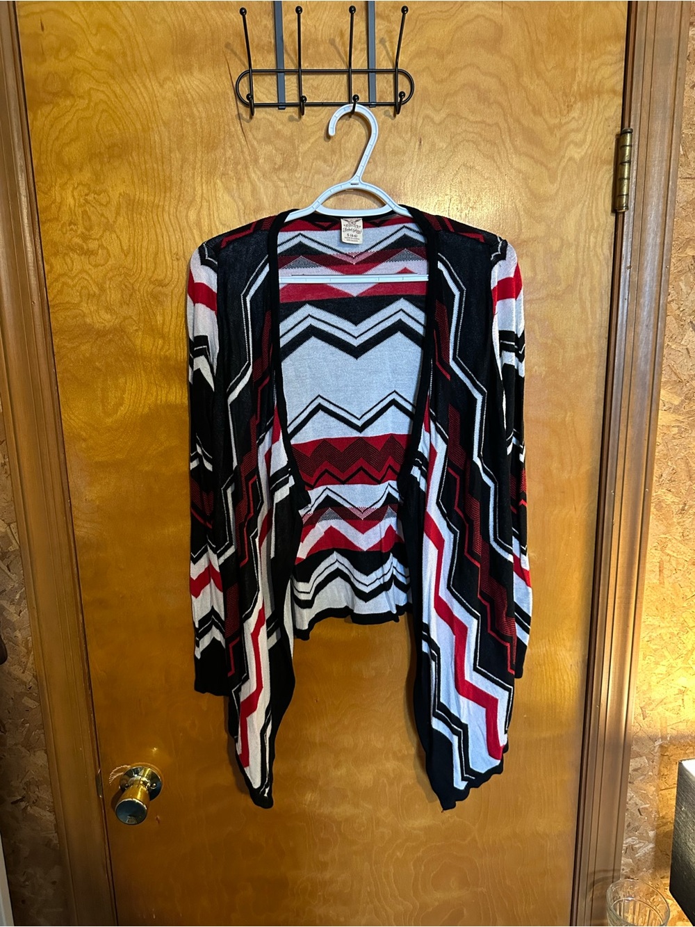 Faded Glory Open-Front Chevron Cardigan - Red, Black, White